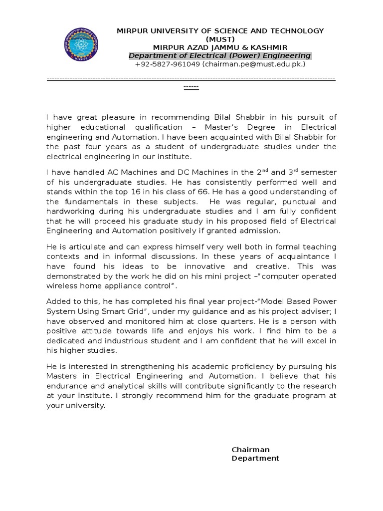 Recommendation Letter Shabir | PDF | Graduate School | Master&rsquo;s Degree