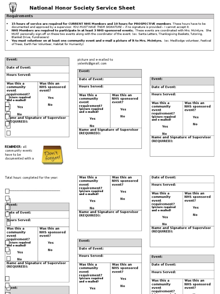 NHS Service Hours Documentation Sheet | PDF
