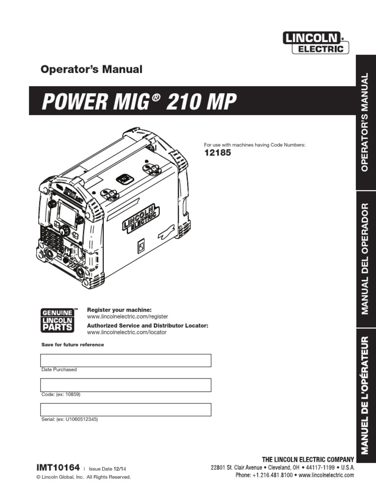 Lincoln Electric MP210 Manual PDF PDF Welding Construction