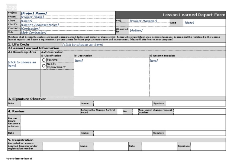 Project Lessons Learned Report Template | PDF | Business | Computing ...