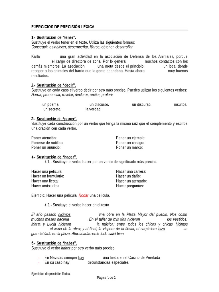 Ejercicios de Precisión Léxica | PDF | Verbo | Idiomas