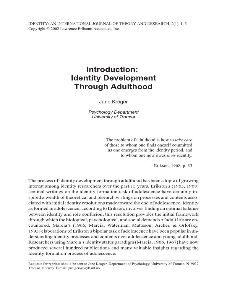Introduction IdentityDevelopment ThroughAdulthood | PDF | Identity ...