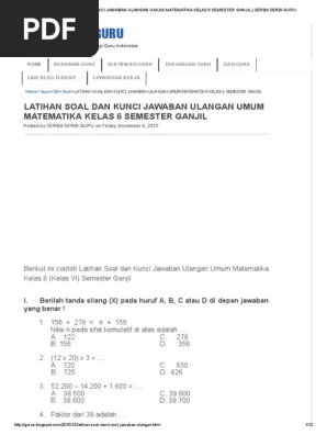 Latihan Soal Dan Kunci Jawaban Ulangan Umum Matematika Kelas 6