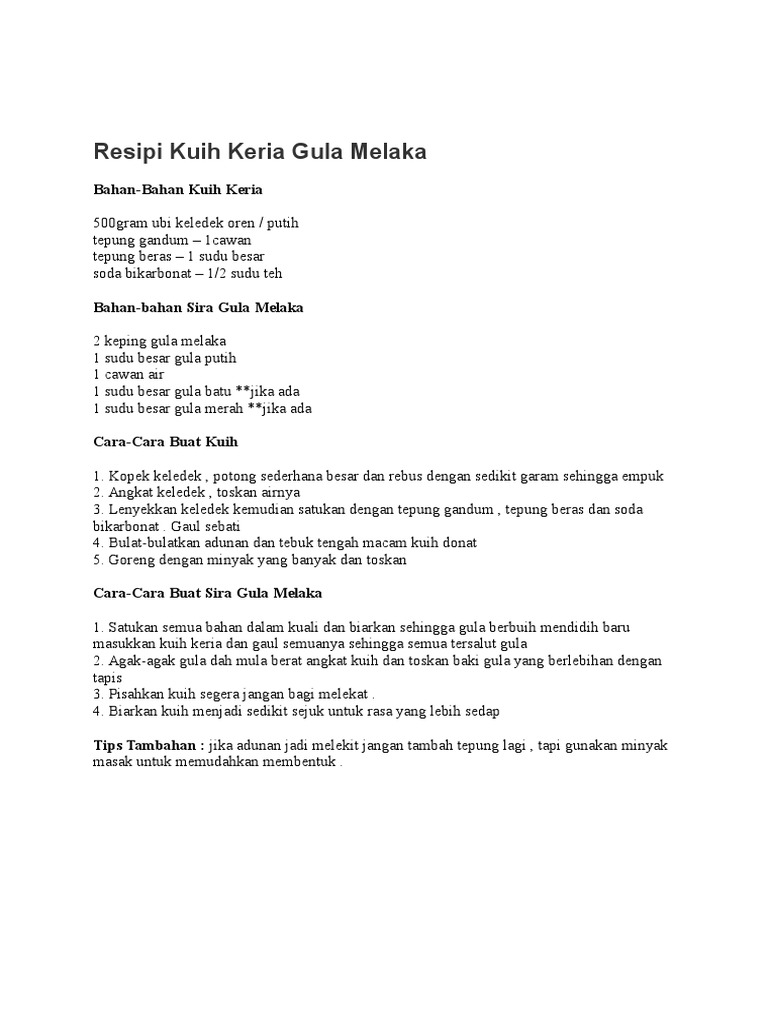 Resipi Kuih Keria Gula Melaka Pdf