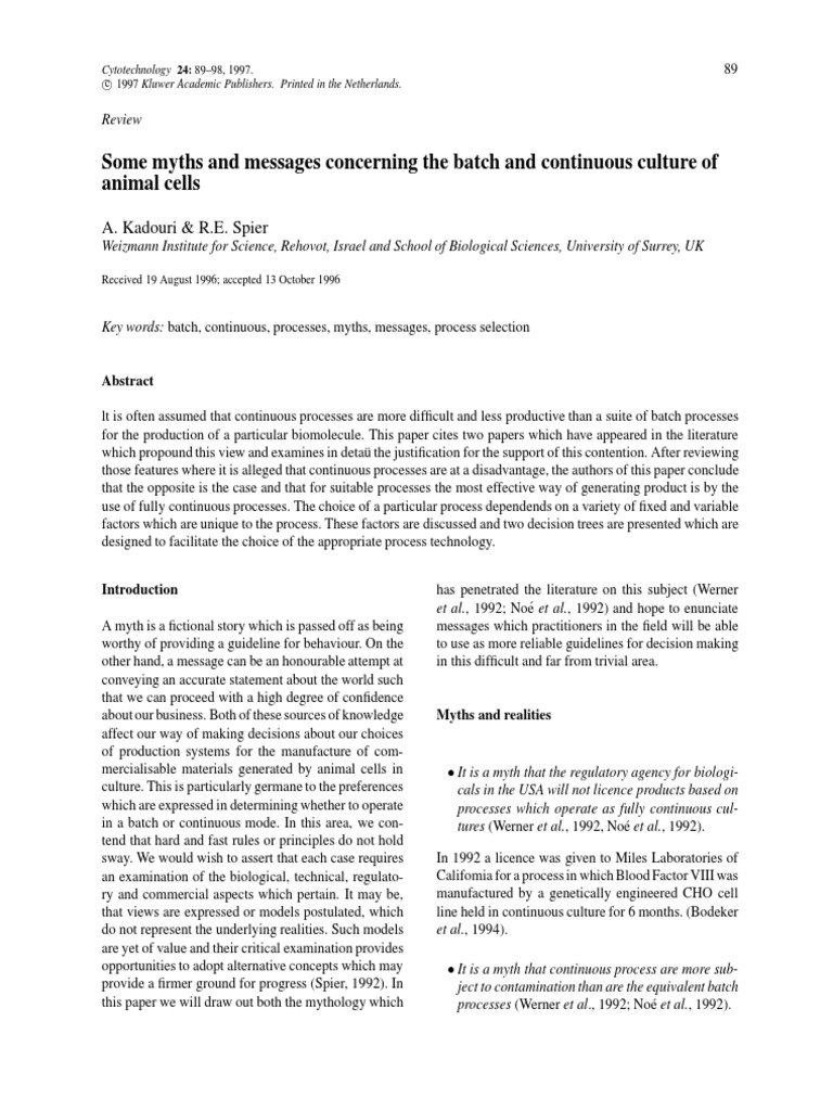 Batch and Continuous Culture Of | Cell Culture | Growth Medium
