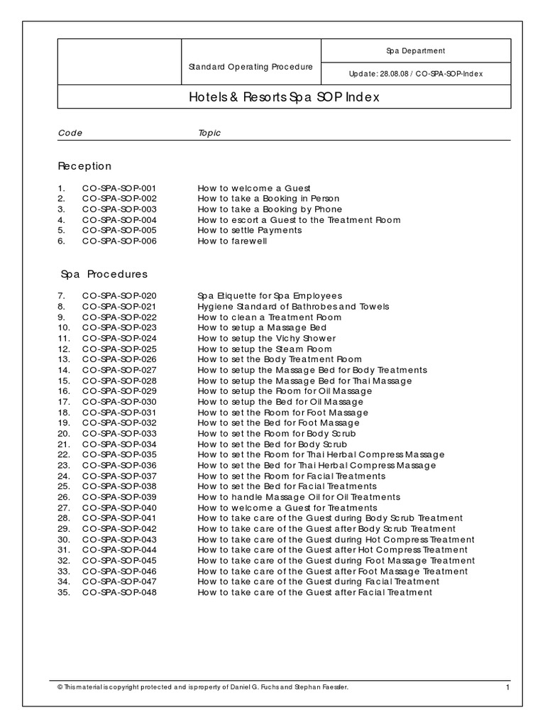 SOP - Spa | PDF | Spa | Massage