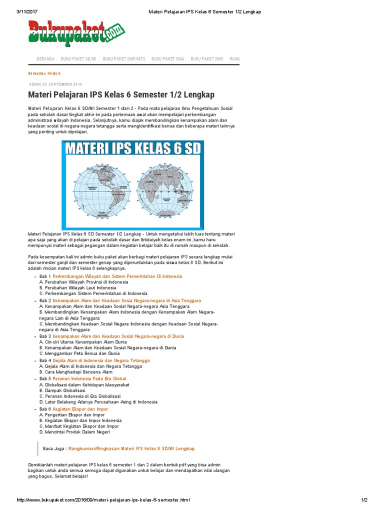 Materi Pelajaran IPS Kelas 6 Semester 1_2 Lengkap