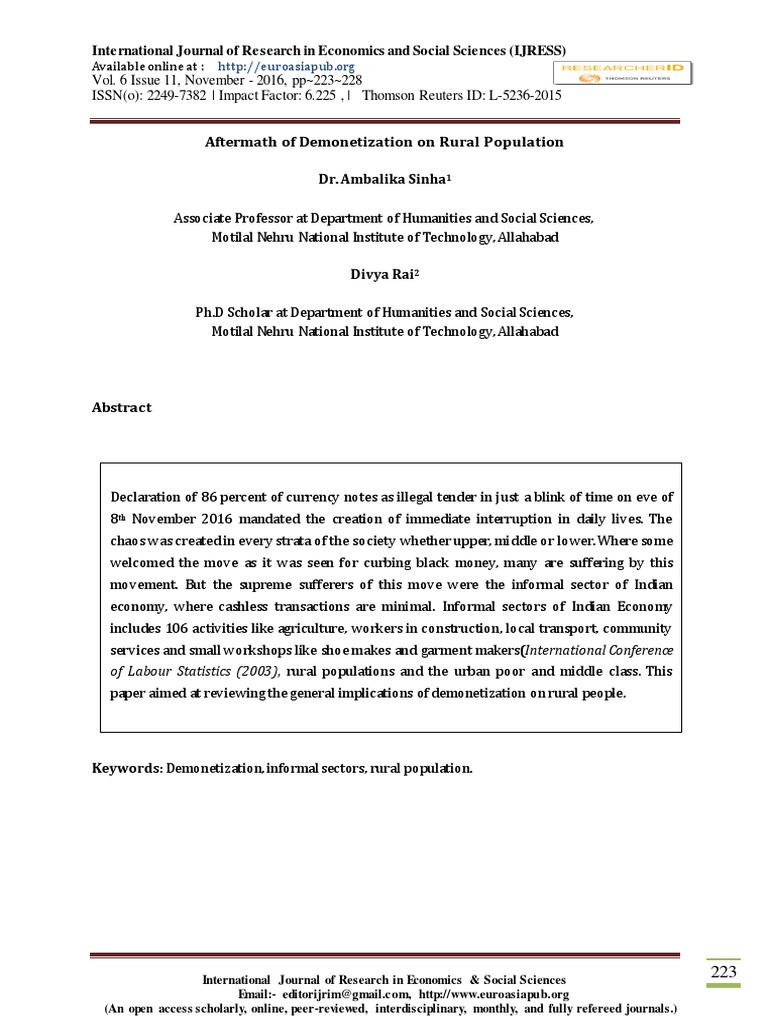 Aftermath of Demonetization On Rural Population | PDF | Legal Tender ...