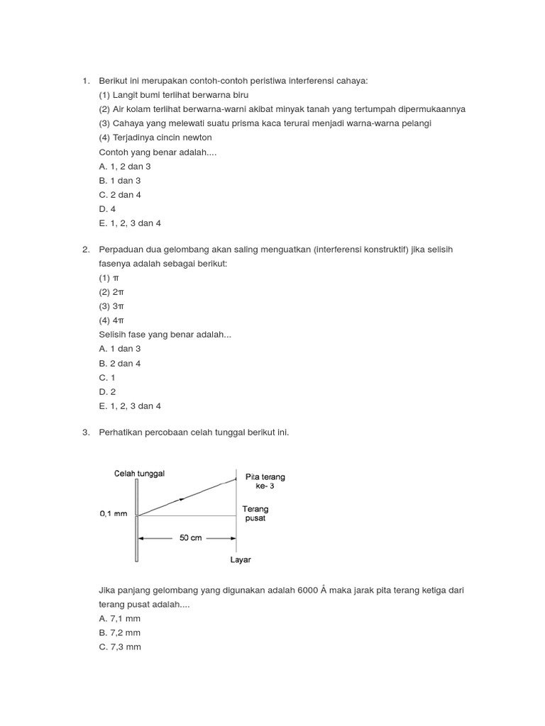 Soal Interferensi Difraksi Cahaya