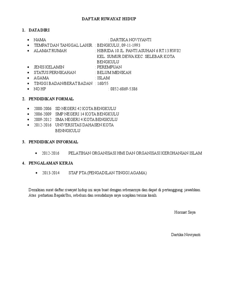 Daftar Riwayat Hidup