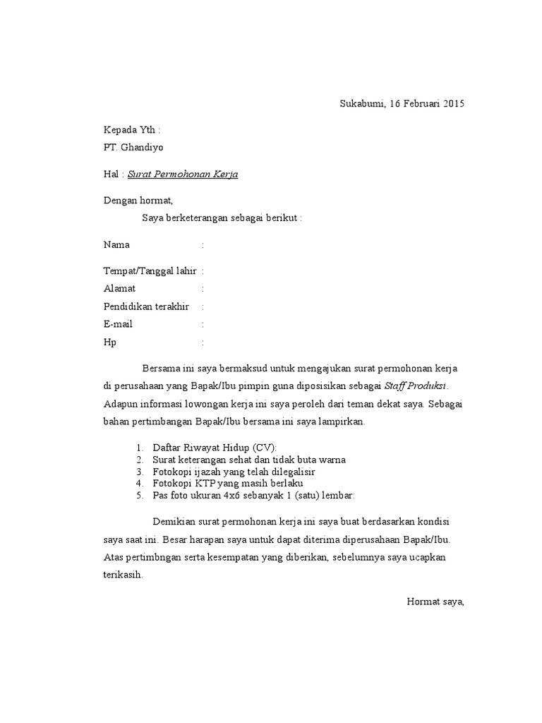 Contoh Surat Lamaran Pekerjaan Pdf