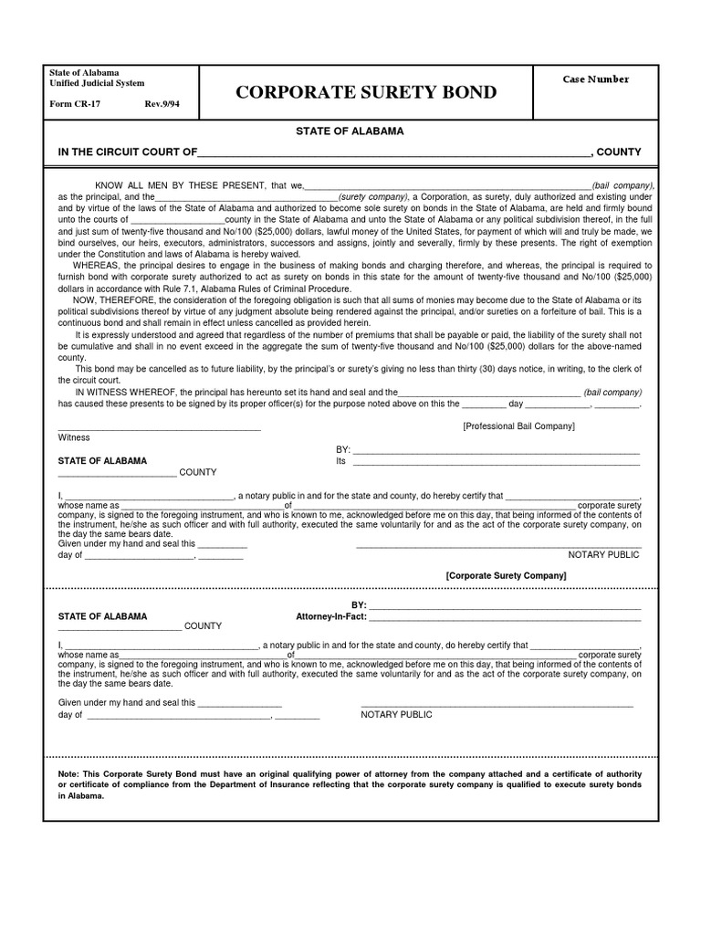 Corporate Surety Bond Surety Bond Bail