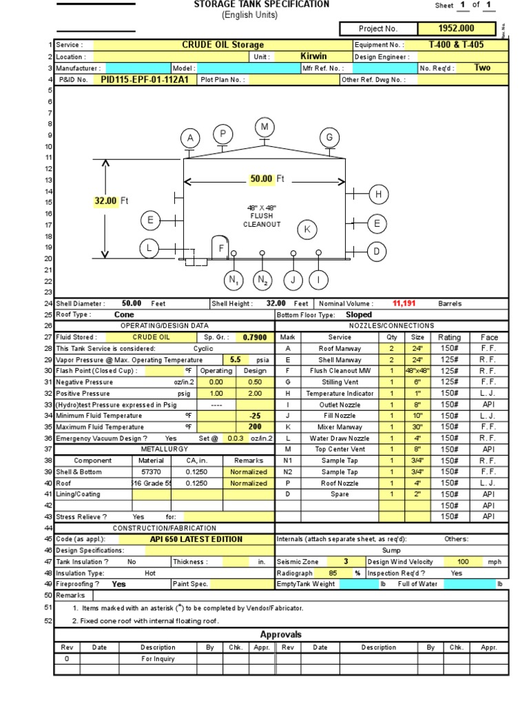 API 650 Crude Oil Tank Design | PDF | Pressure | Concrete