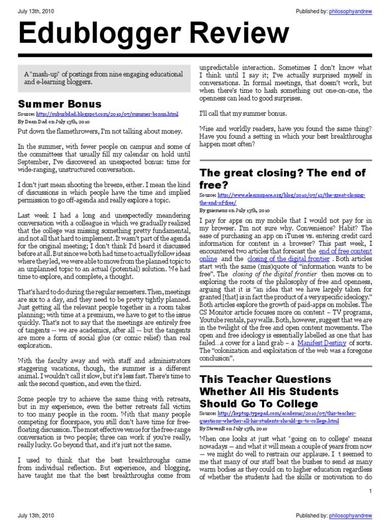 Edublogger Review: Summer Bonus | PDF | Educational Technology | College