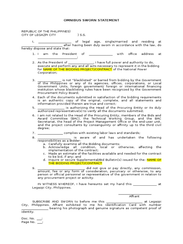 Omnibus Sworn Statement Npc Government Information Government