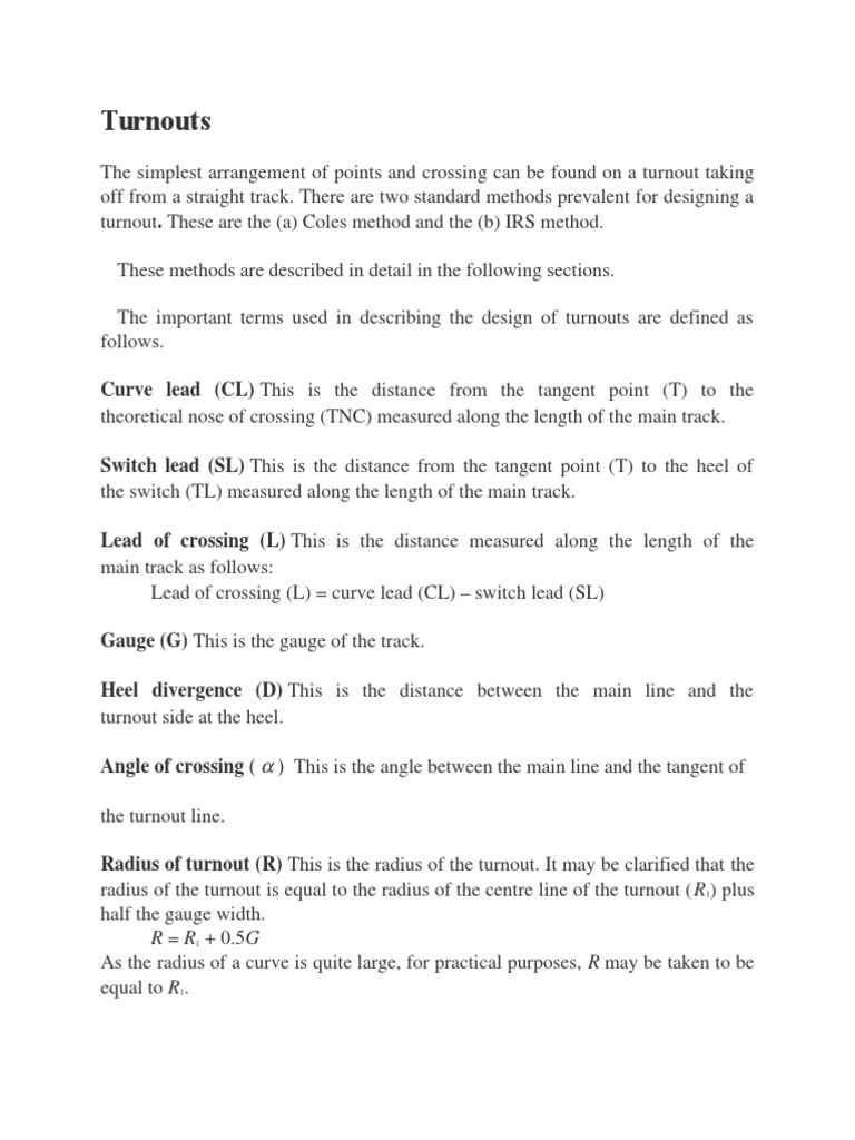 Design and Construction of Railway Turnouts Methods, Calculations