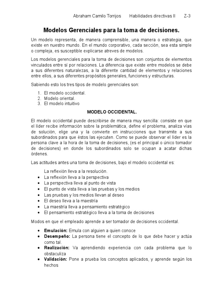 Modelos Gerenciales para La Toma de Decisiones | PDF | Intuición | Toma ...