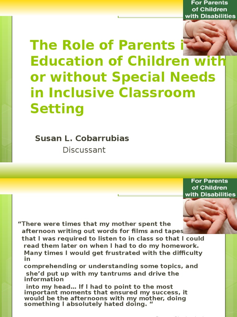 The Role of Parents in Inclusive Setting | PDF | Grief | Coping ...
