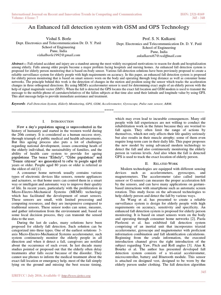 An Enhanced Fall Detection System With GSM and GPS Technology | PDF ...