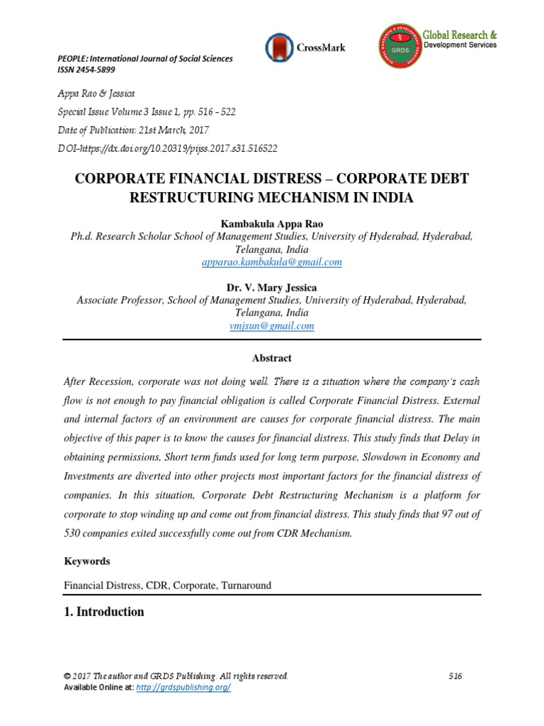 Corporate Financial Distress - Corporate Debt Restructuring Mechanism ...