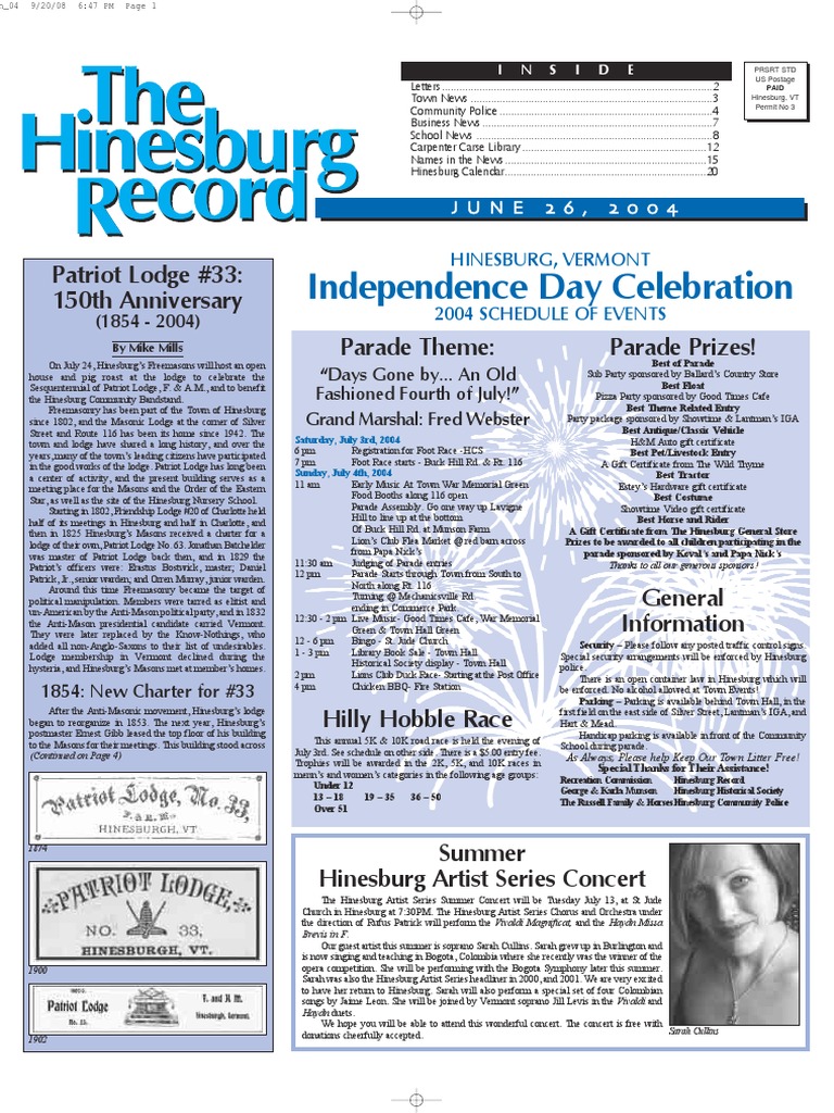 Hinesburg Record 040626 PDF PDF Masonic Lodge Freemasonry