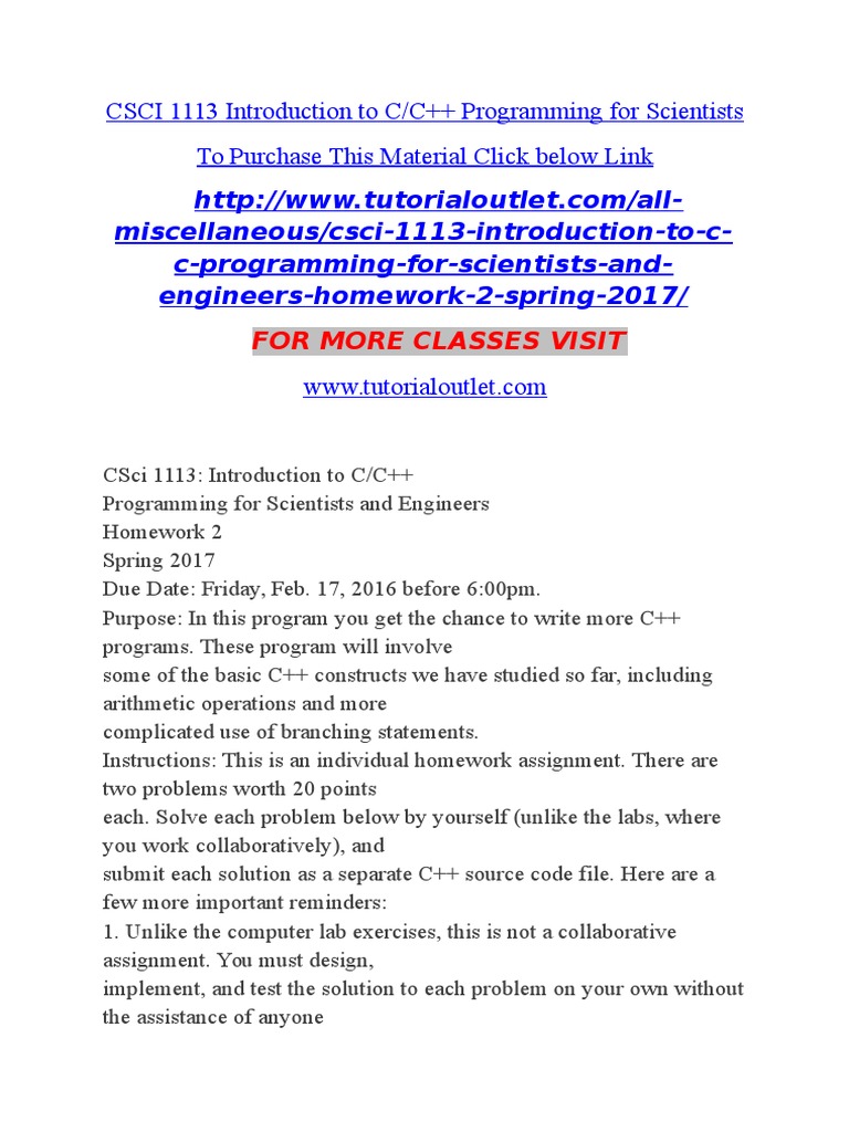 CSCI 1113 Introduction To CC++ Programming For Scientists | PDF ...