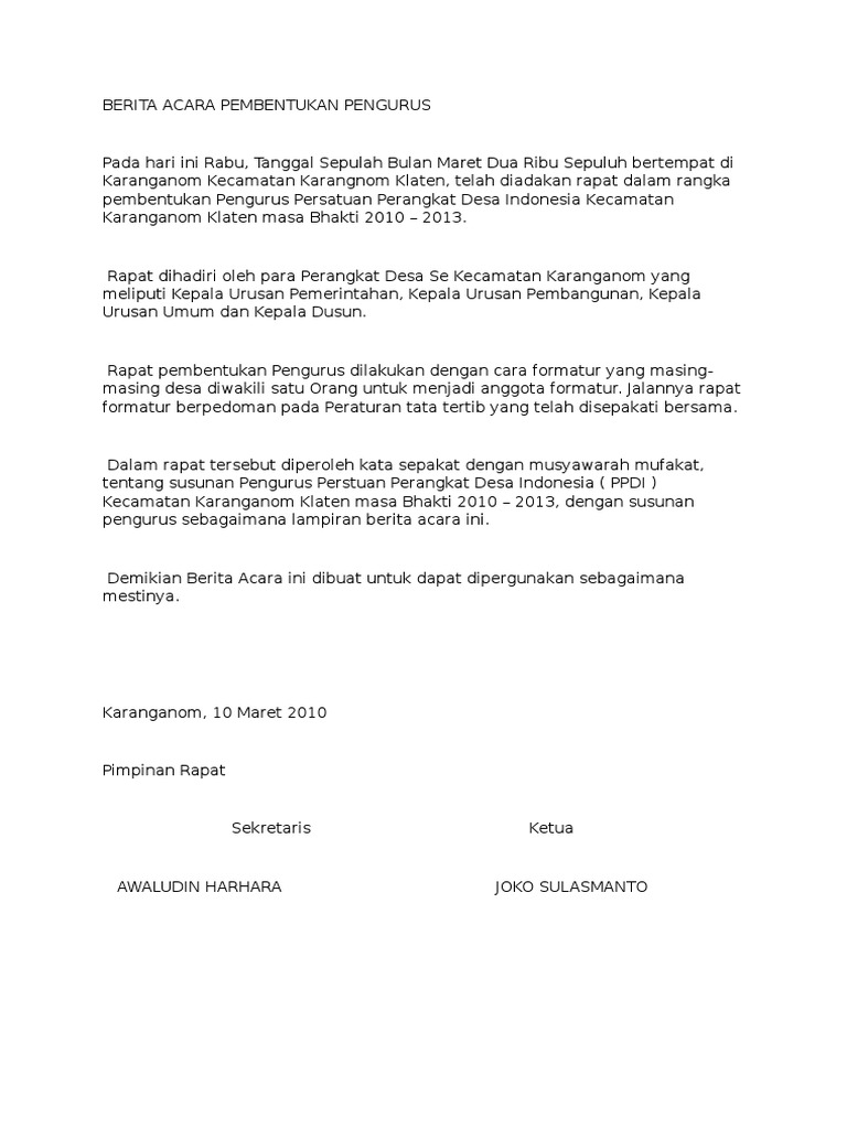 Contoh Berita Acara Pembentukan Pengurus Masjid Disebut Pendidikan 