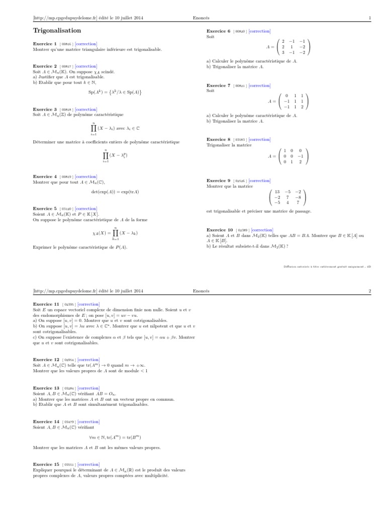 Exercice de trigonalisation de matrices | PDF | Valeur propre, vecteur ...