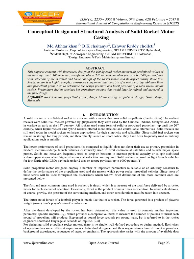 Design Analysis of Solid Rocket Motor | PDF | Rocket Propellant | Rocket