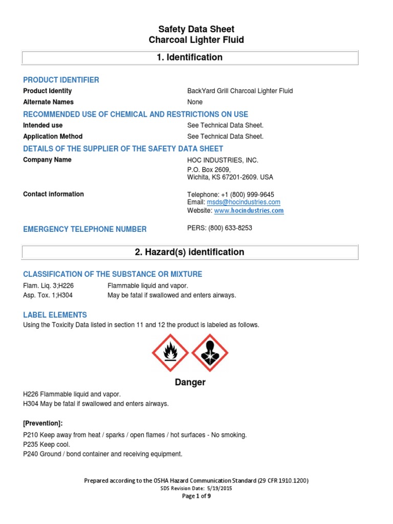 Lighter Fluid PDF PDF Toxicity Safety