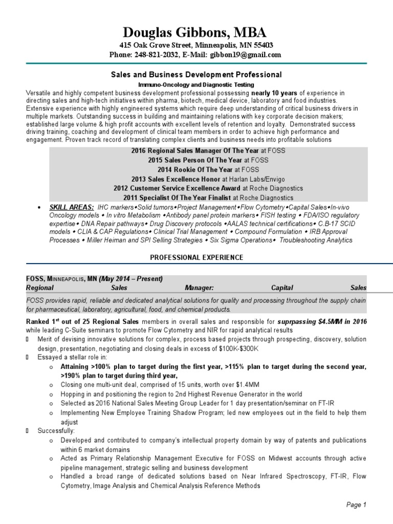 2017 Douglas Gibbons Resume site PDF Sales Clinical Trial