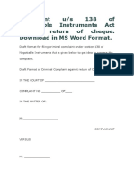 Complaint Us 138 of Ni Act in Ms Word Format Against Return of Cheque Download