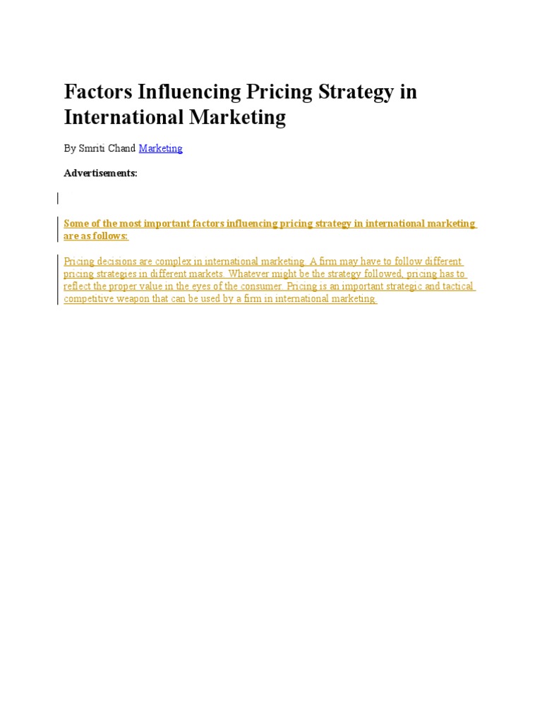 Factors Influencing Pricing Strategy in International Marketing | PDF ...