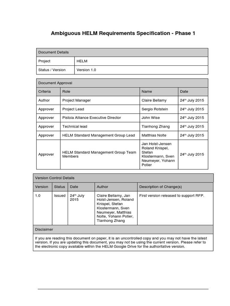 Ambiguous HELM Requirements Specification V1 PDF Application