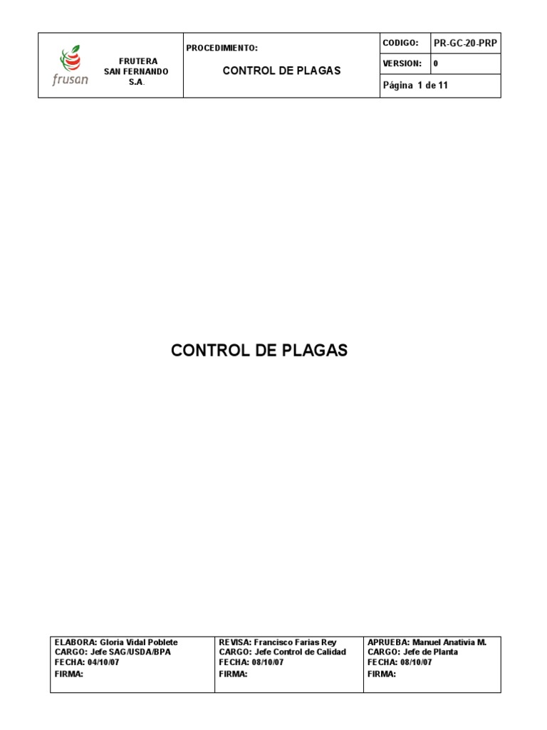 Procedimiento de Control de Plagas | PDF | Plaga (organismo) | Control ...
