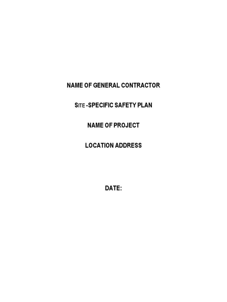 Site Specific Safety Plan Template PDF PDF