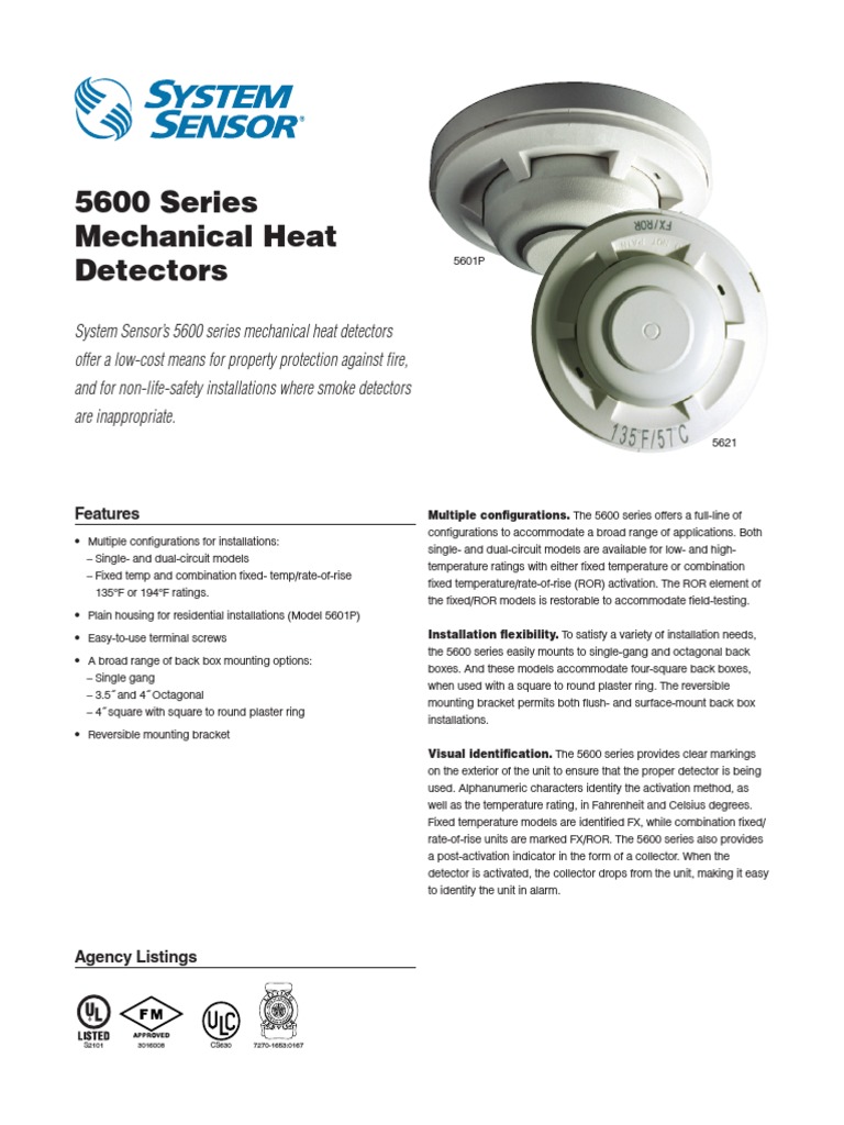 System Sensor 5602 - 194°F Fixed Temp / Rate of Rise Heat Detector