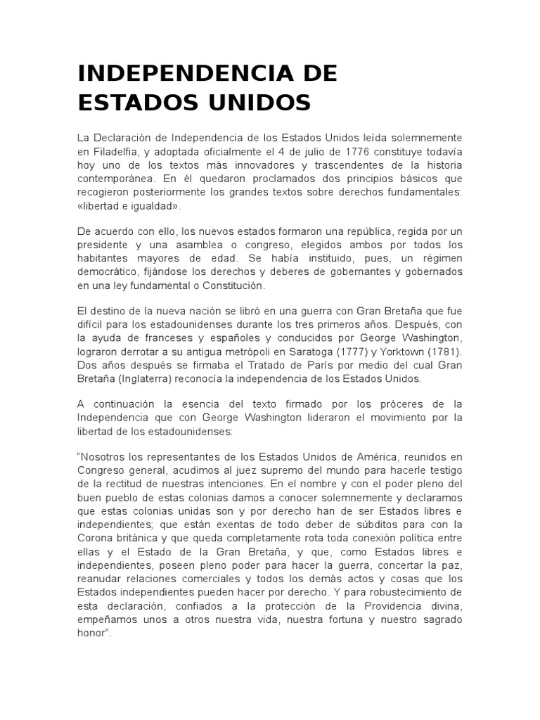 Independencia de Estados Unidos | PDF | Declaración de independencia de ...