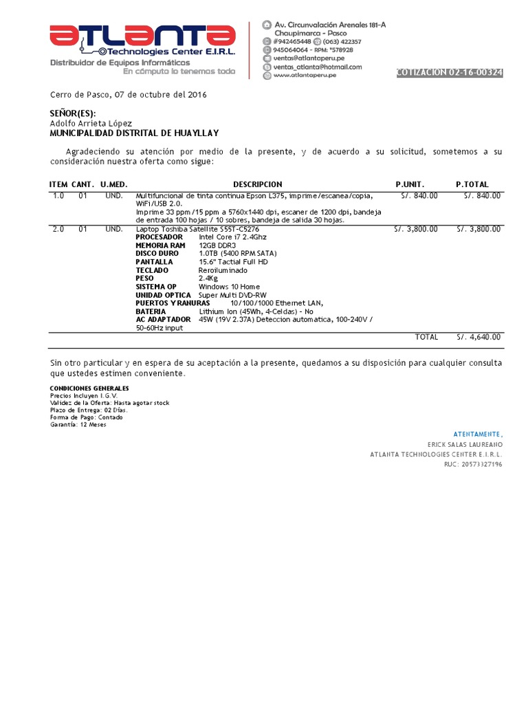 Cotizacion 02-16-00 | PDF | USB | Hardware de la computadora
