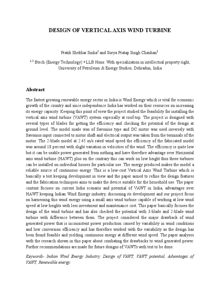 Vertical Axis Wind Turbine Design Insights | PDF | Wind Power | Wind ...