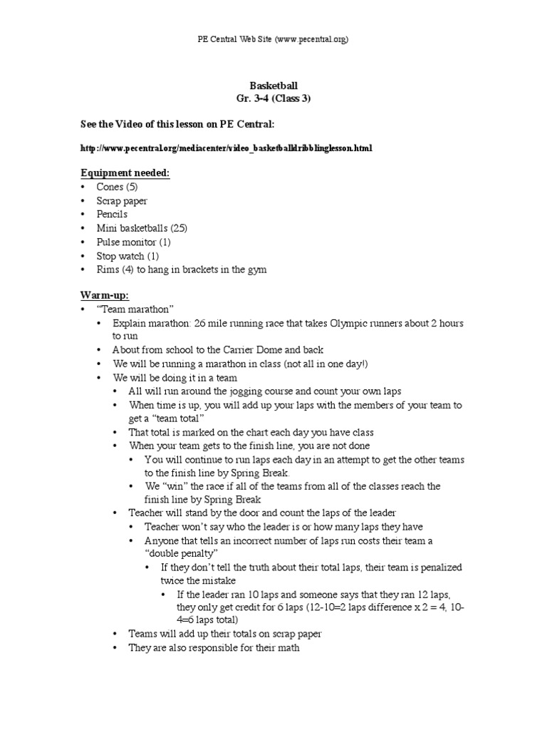 Basketball Lesson Plan | PDF | Games Of Physical Skill | Leisure