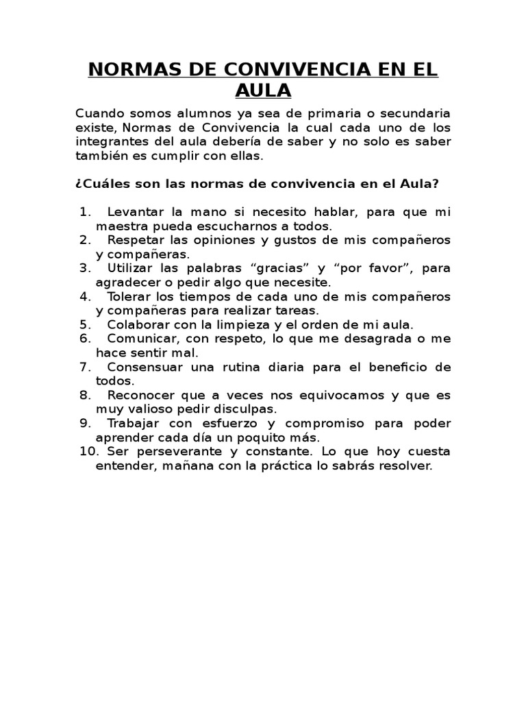 Normas de Convivencia en El Aula | PDF