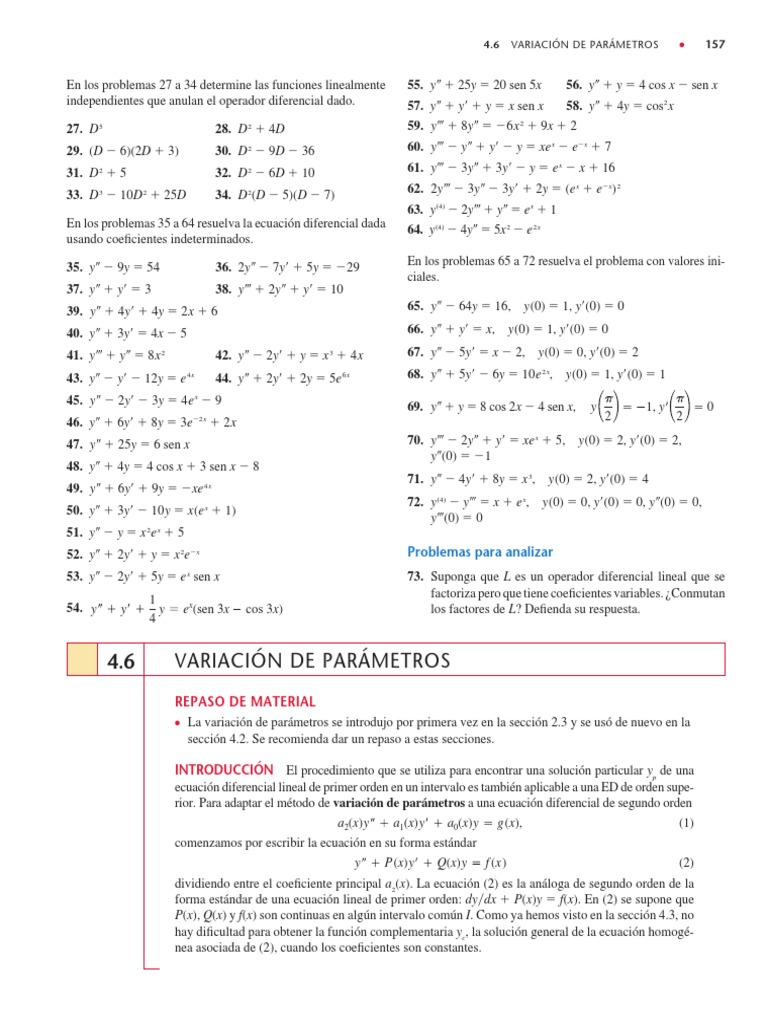 Variacion De Parametros Pdf Ecuaciones Diferenciales Ecuaciones