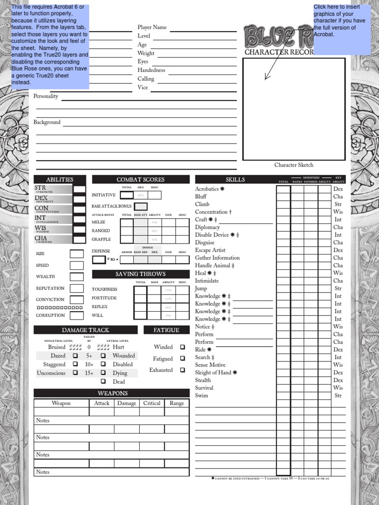 Blue Rose Character Sheet Pdf Role Playing Games Gaming