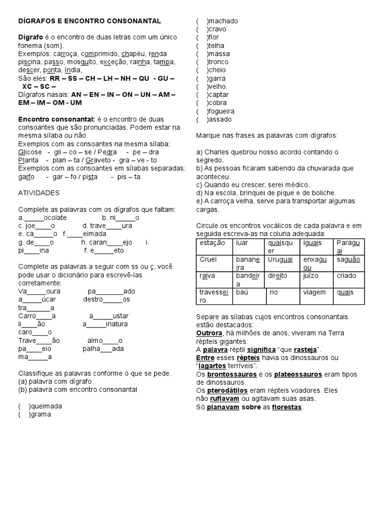 Qual A Diferença Entre Digrafo E Encontro Consonantal