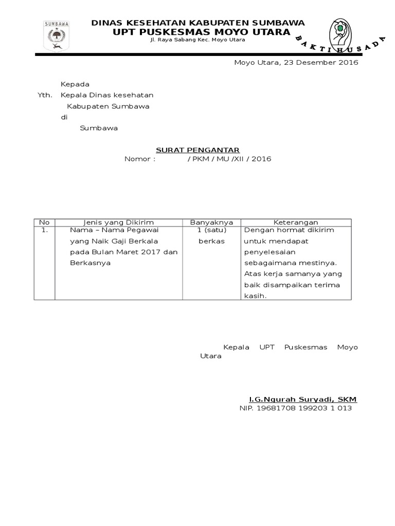 Contoh Surat Pengantar Kenaikan Gaji Berkala  Contoh Surat Resmi Terbaru