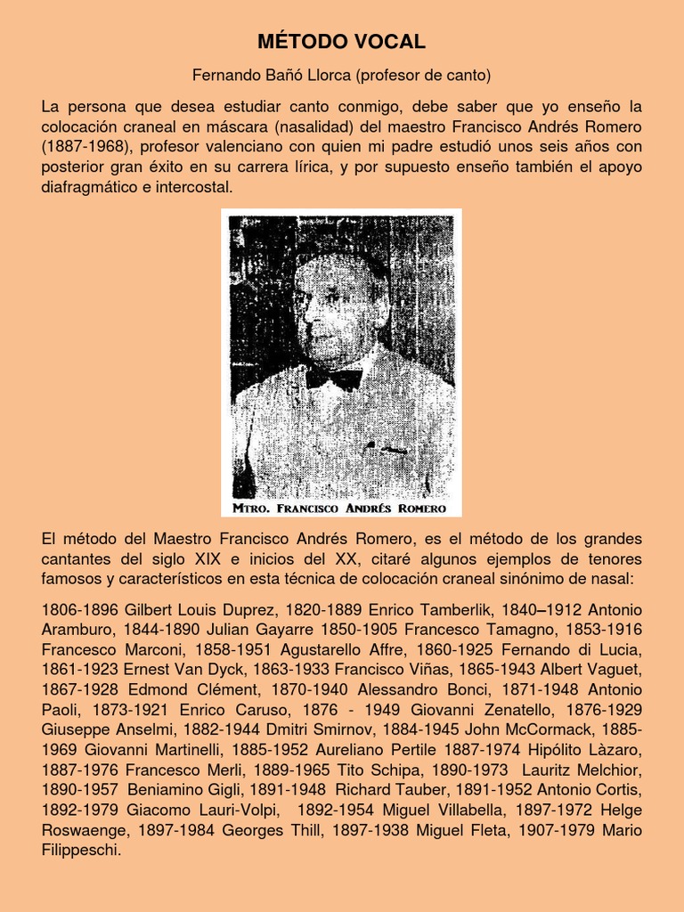 El método vocal del maestro Francisco Andrés Romero y su influencia en