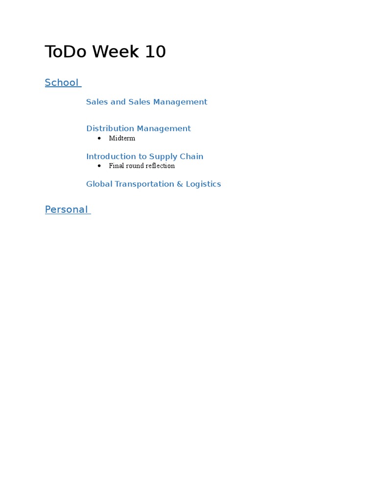 Week 10 To-Do List: School & Personal | PDF