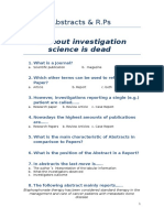 Without Investigation Science Is Dead: Abstracts & R.Ps