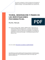 Murillo, Manuel (2009). Teoria, Observacion y Praxis en Las Investigaciones Psicoanaliticas